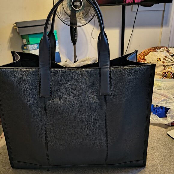 Michael Kors Cooper Logo Embossed Pebbled Leather Tote Bag (Navy Blue) - Picture 2 of 5